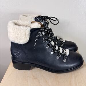 Patricia Nash Boots Shearling Black leather Lace Up Luigi Size 9M MSRP $239
